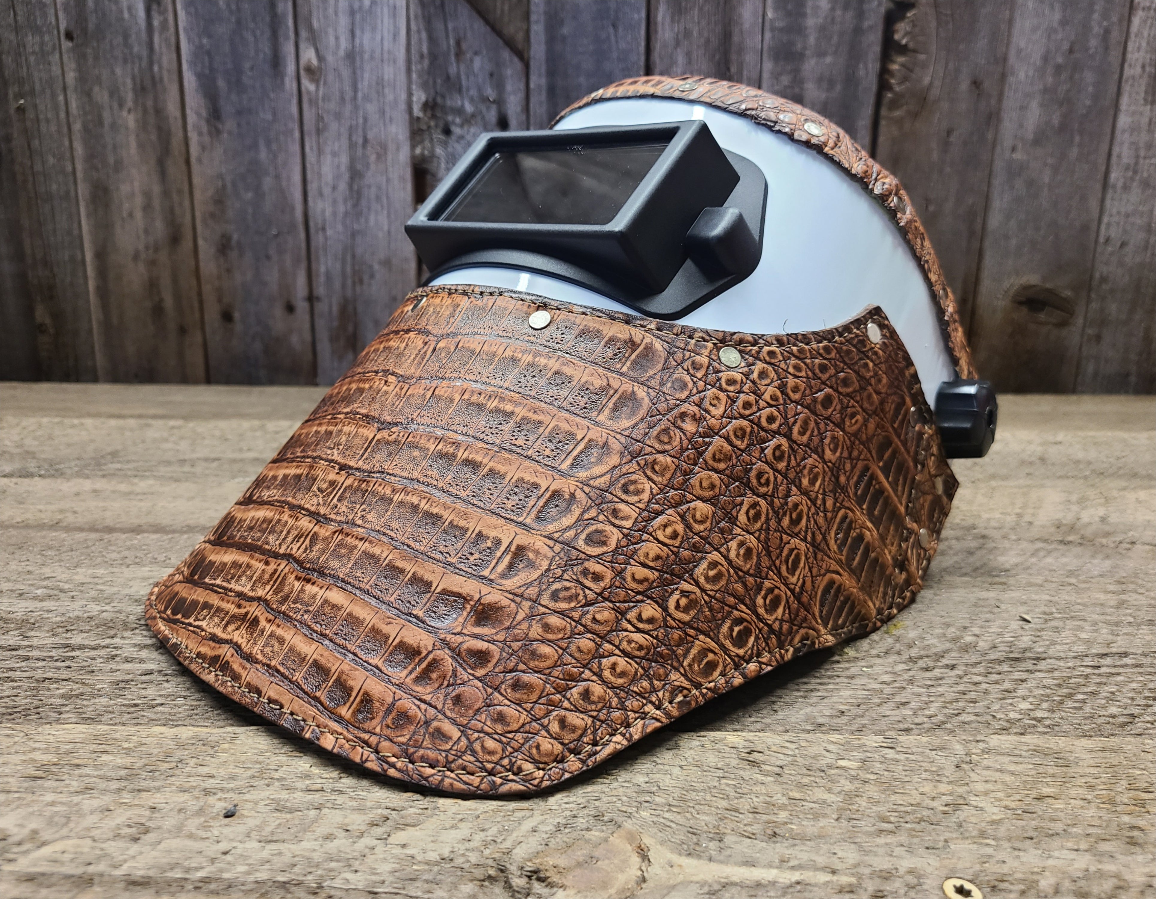 Outlaw Leather - Welding Hood - Cognac Sundance caiman